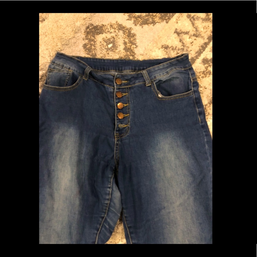 High waisted button up stretch skinny jeans
